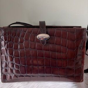 Furla Rich Brown Crocodile-Embossed Shoulder Bag